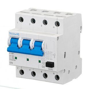 ПЗВ Vector 4P 40A 30mA тип A 10kA для захисту від ураження струмом GRP404P030A10 фото
