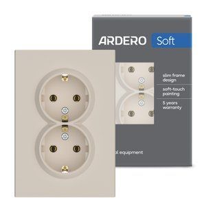 Подвійна розетка із заземленням Ardero Soft пісочна 16А для дому 81190 фото