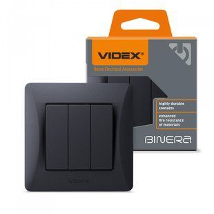 Вимикач трьохклавішний чорний графіт VIDEX BINERA VF-BNSW3-BG VF-BNSW3-BG фото