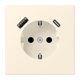 Розетка JUNG з заземленням та USB AC, колір біло-кремовий 250V/16A LC1520-15CA245 фото