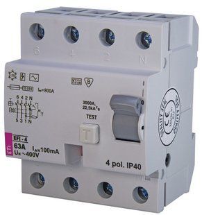 Реле диференційне (ПЗВ) ETI EFI-4 (10кА) 63А/100мА тип AC, 2063144 2063144 фото