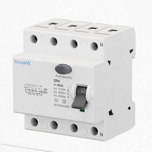 ПЗВ Vector 4P 40A 30mA тип AC 6kA для захисту від ураження струмом GRS404P030AC06 фото