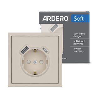 Розетка із заземленням Ardero Soft пісочна 16А з USB-A 18W та Type-C 20W 81191 фото