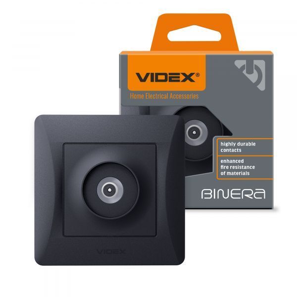 Розетка TV одинарна телевізійна чорний графіт VIDEX BINERA VF-BNSK1TVME-BG фото