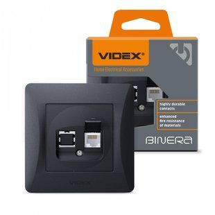Розетка CAT6 одинарна комп'ютерна чорний графіт VIDEX BINERA VF-BNSK1PC6-BG фото