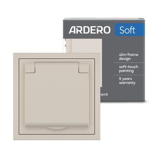 Розетка із заземленням Ardero Soft пісочна 16А з кришкою та шторками 81192 фото