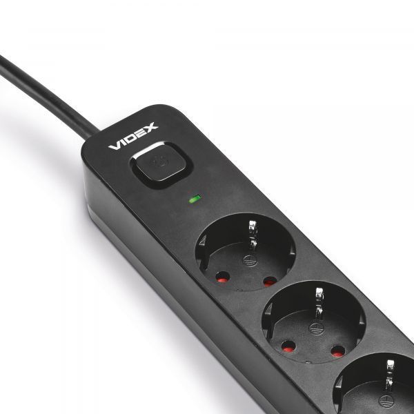 Подовжувач мережевий VIDEX ONCORD 3п 3м 1.5мм з/з та кнопкою Black (VF-PD33G-B) VF-PD33G-B фото