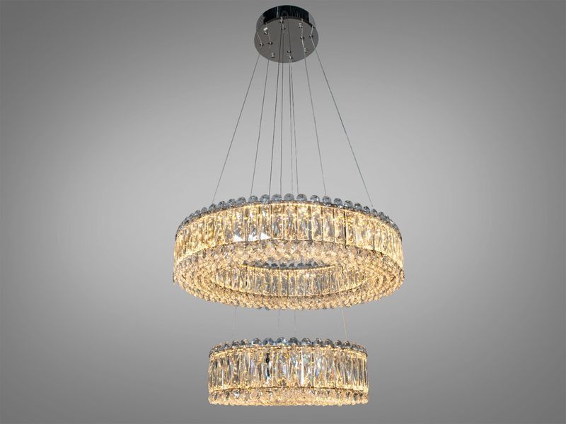 Люстра світлодіодна кришталева Diasha LED module Хром 8693-600+400CH з пультом керування 8693-600+400CH фото