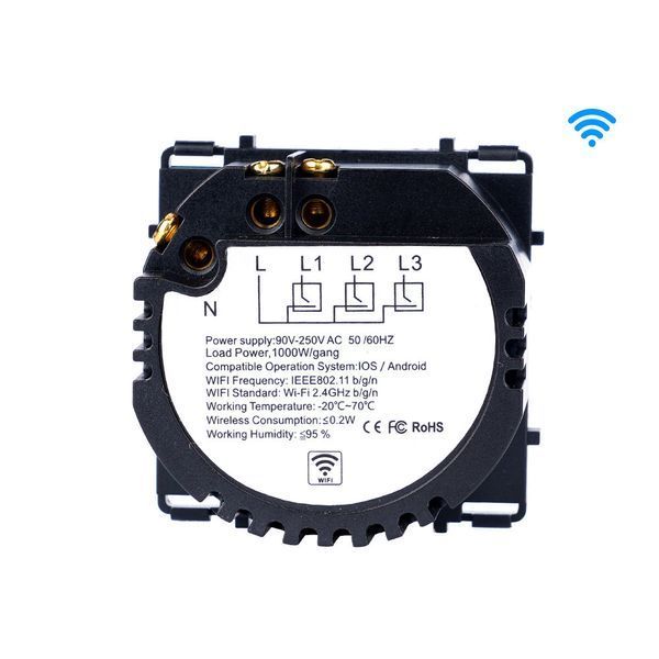 Умный выключатель с WiFi+BLE | Сенсорный Черный, 3 сенсора, С нулем (G86D-SW3G.WF.BL) G86D-SW3G.WF.BL фото