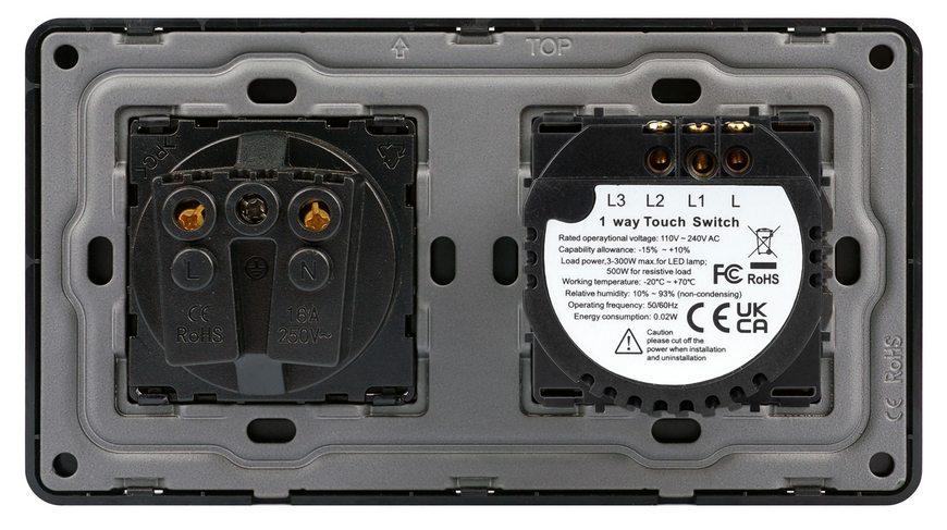 Сенсорний Wi-Fi + BLE вимикач (2кл.) + Розетка з Wi-Fi | Чорний Скло (G157D-SW2G.WF-ST.WF.BL) G157D-SW2G.WF-ST.WF.BL фото