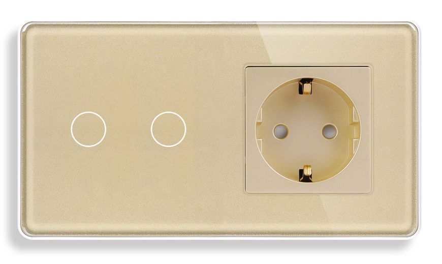 Сенсорный Wi-Fi+BLE выключатель (2кл.) + Розетка с Wi-Fi | Золото Стекло (G157D-SW2G.WF-ST.WF.GD) G157D-SW2G.WF-ST.WF.GD фото