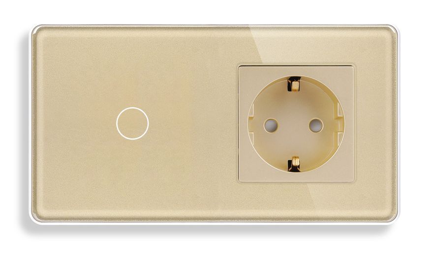 Сенсорный Wi-Fi+BLE выключатель (1кл.) + Розетка с Wi-Fi | Золото Стекло (G157D-SW1G.WF-ST.WF.GD) G157D-SW1G.WF-ST.WF.GD фото