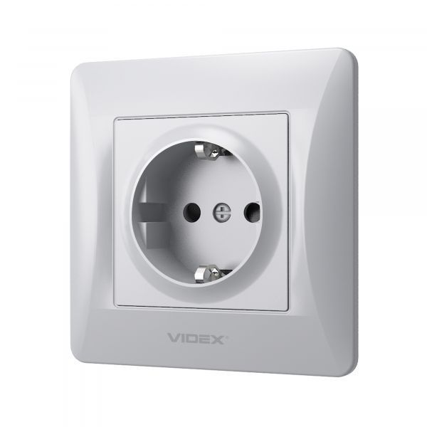 Розетка одинарна із заземленням срібний шовк VIDEX BINERA VF-BNSK1G-SS VF-BNSK1G-SS фото