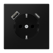 Розетка с заземлением с USB-A и USB-C JUNG LS1520-15CASWM черная матовая комбинированная графит