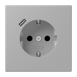 Розетка JUNG с заземлением и USB тип C, цвет средне-серый (gris moyen) 250V/16A LC1520-18C204 LC1520-18C204 фото
