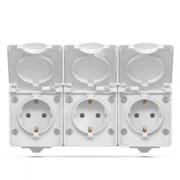 IP65 Розетка наружная тройная с заземлением серая VIDEX BINERA VF-BNW23G-G VF-BNW23G-G фото