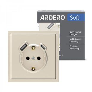 Розетка USB Type-C із заземленням Ardero Soft ER123USB-C 20W шампань 80828 фото
