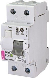 Дифференциальный автоматический выключатель KZS-2M C 20/0,01 A (10kA), ETI, 2173235 2173235 фото