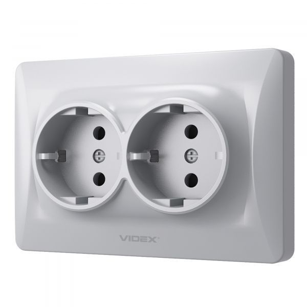 Розетка подвійна із заземленням срібний шовк VIDEX BINERA VF-BNSK2G-SS VF-BNSK2G-SS фото