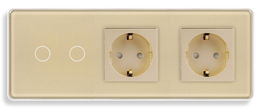 Сенсорний вимикач (2кл.) + Подвійна розетка | Золото, Скляна панель (G228D-SW2G-STX2.GD) G228D-SW2G-STX2.GD фото