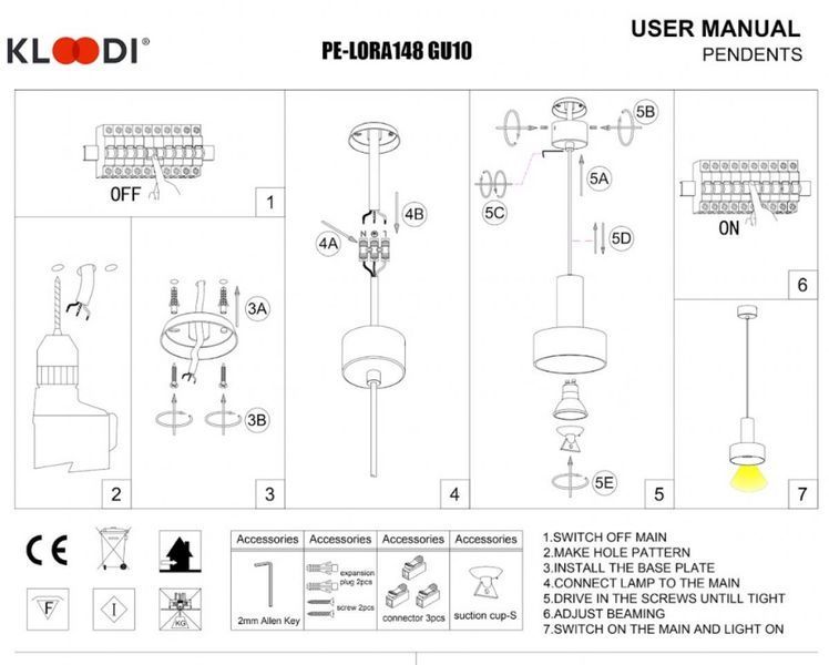 Світильник підвісний KLOODI 148mm x 200mm, 1хGU10, метал, білий KLOODI DECO_PE-LORA148 GU фото
