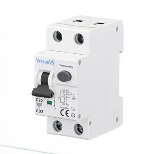Дифавтомат Vector 32A характеристика C 30mA тип A 6kA двухполюсный GDS32C2M030A06 фото