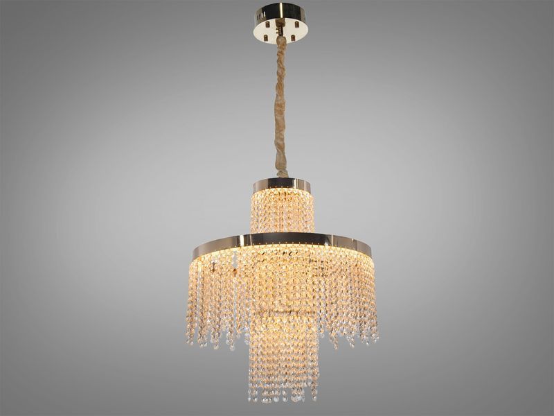 Кришталева люстра LED 376 золотиста з двома рівнями підвісок 376-500GD Diasha 376-500GD фото