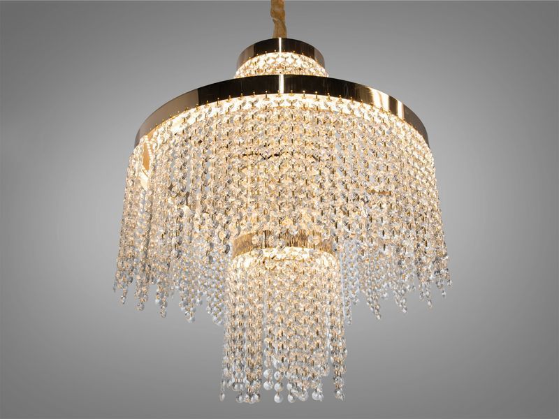 Кришталева люстра LED 376 золотиста з двома рівнями підвісок 376-500GD Diasha 376-500GD фото