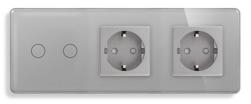 Сенсорний Wi-Fi + BLE вимикач (2кл.) + Розетка (2 шт.) | Сірий Скло (G228D-SW2G.WF-STX2.GR) G228D-SW2G.WF-STX2.GR фото