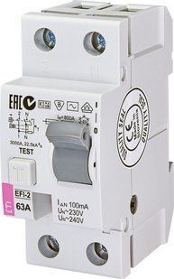 Реле диференційне (ПЗВ) ETI EFI-2 (10кА) 63А/100мА тип AC, 2063124 2063124 фото
