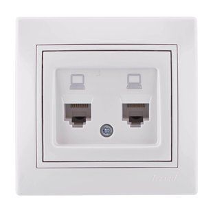 Розетка Lezard Mira 2-х комп. RJ45 белая с белой вставкой 701-0202-141 фото