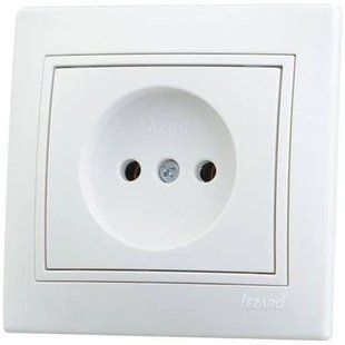 Розетка Lezard Mira 1-я с/с белая с серой вставкой 701-0215-122В фото