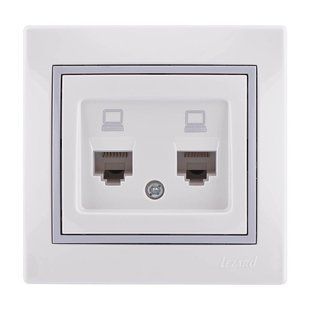 Розетка Lezard Mira 2-я комп RJ45 белая с серой вставкой 701-0215-141 фото